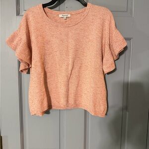 Madewell coral ruffle sleeved knit top